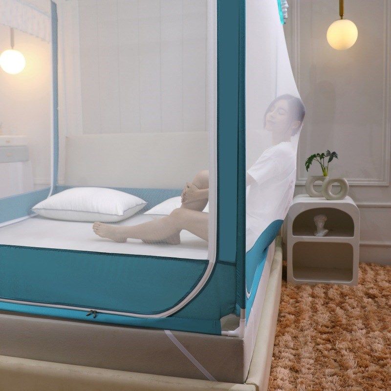 跨境坐床蚊帐三开门u型外穿杆坐床拉链蚊帐全底防摔加密防蚊文帐