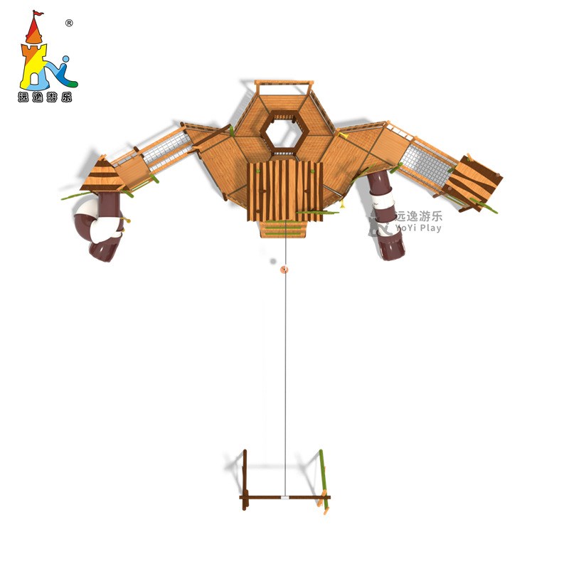 公园小区儿童游乐场木质游乐设备刺槐原木组合滑梯无动力游乐设备