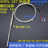 WRN K型热电偶pt100温度传感器M8固定螺纹测高温控探头 187探针式