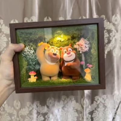 盲盒立体展示中空摆件diy相框公仔手办手工熊大熊二收纳摆台创意