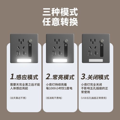 86型多功能五孔插座带人体感应地脚灯楼梯过道床头小夜灯嵌入