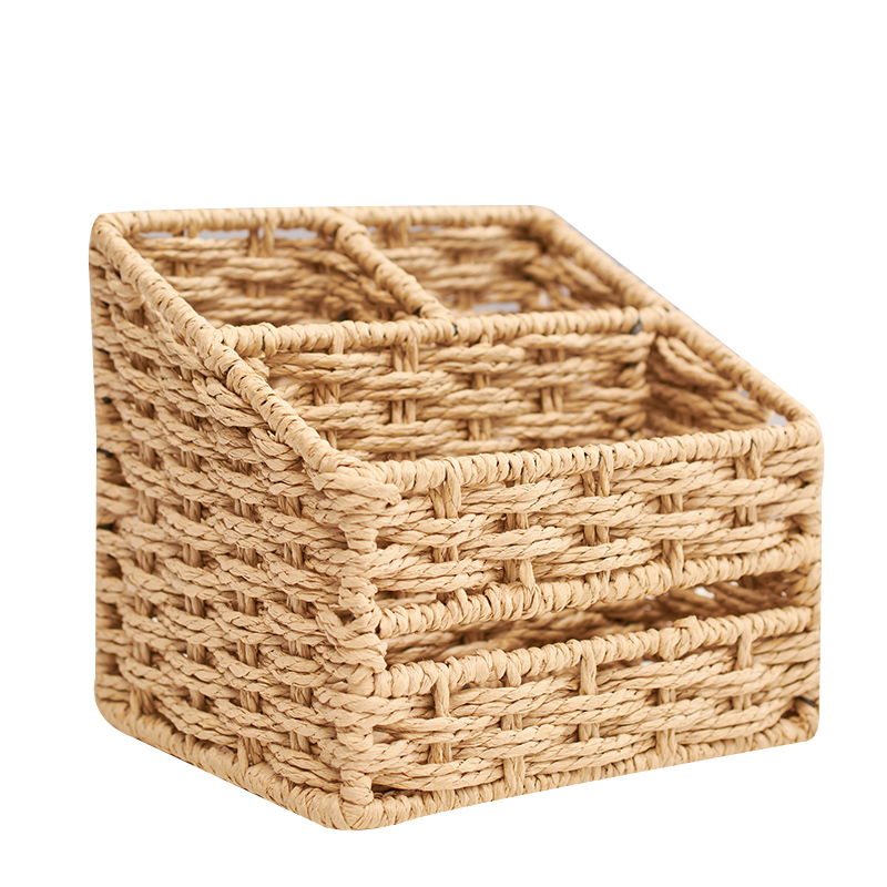 草编多功能纸巾盒桌面钥匙遥控器小收纳盒化妆品储物盒茶几杂物筐