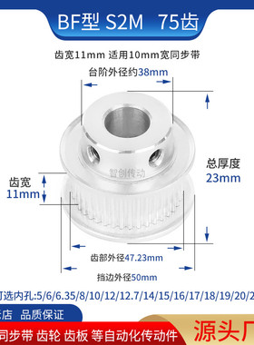 S2M75齿宽11同步齿轮凸台BF内孔5 6 8 10 12 14 15 20同步带轮S2M