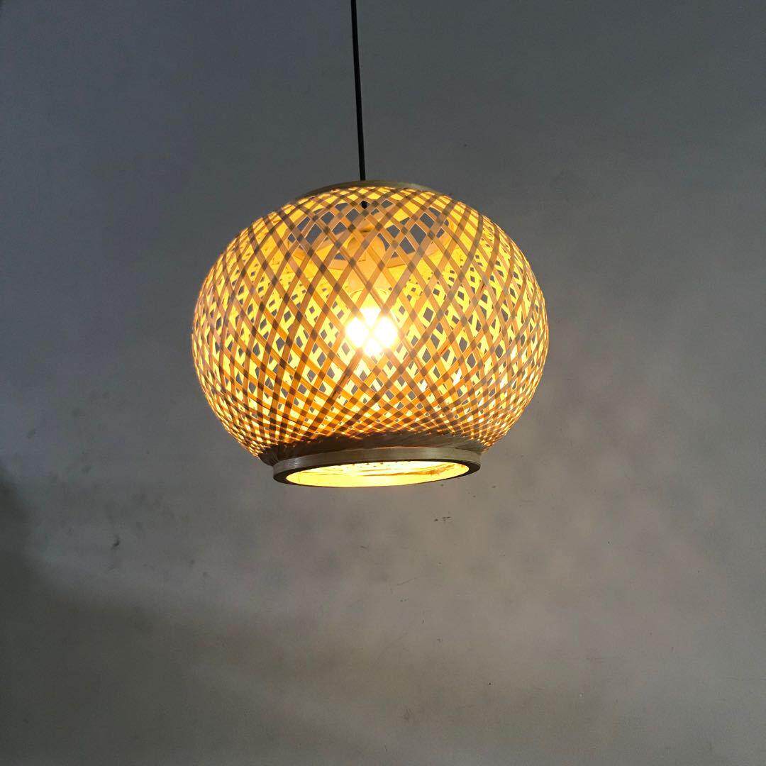 日式农家乐料理店竹艺灯单头吧台楼梯长吊灯竹篾圆球灯笼吊灯