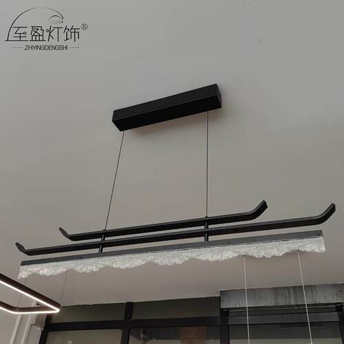 可升降中式吊灯 极简创意冰裂纹餐桌吧台宋氏美学灯 升降悬停吊灯