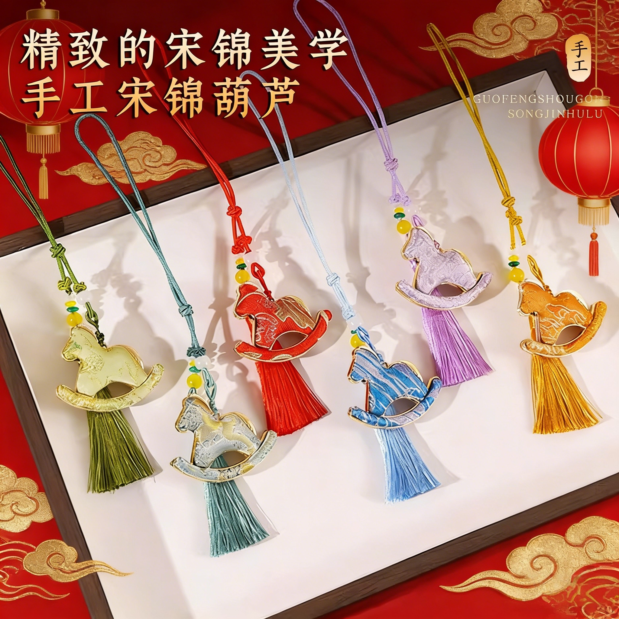 手工仿宋锦摇摇马diy挂饰材料包