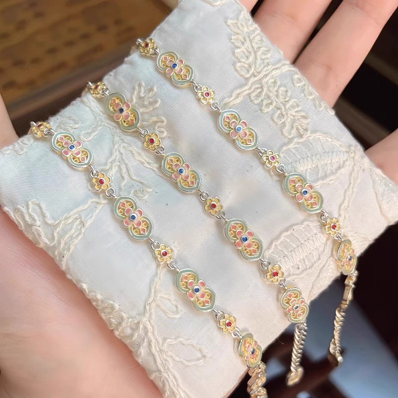 非遗珐琅手镯花朵手链少女四叶草