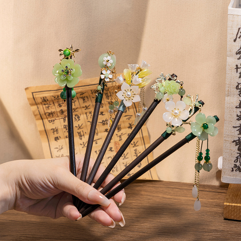 新中式木质盘发簪子国风汉服步摇