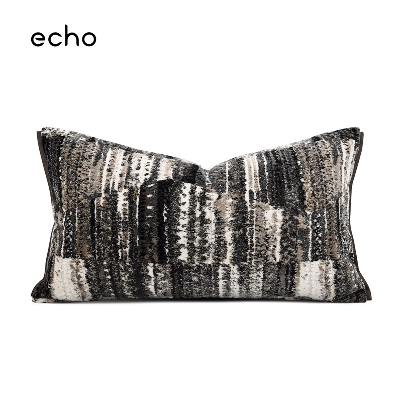 侘寂风样板间g中式黑白棕咖轻奢质感进口割绒抱枕沙发床上腰枕靠