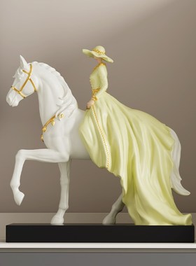 高端轻奢骑马人物艺术摆件创意雕塑办公室桌书房客厅电.视柜装饰