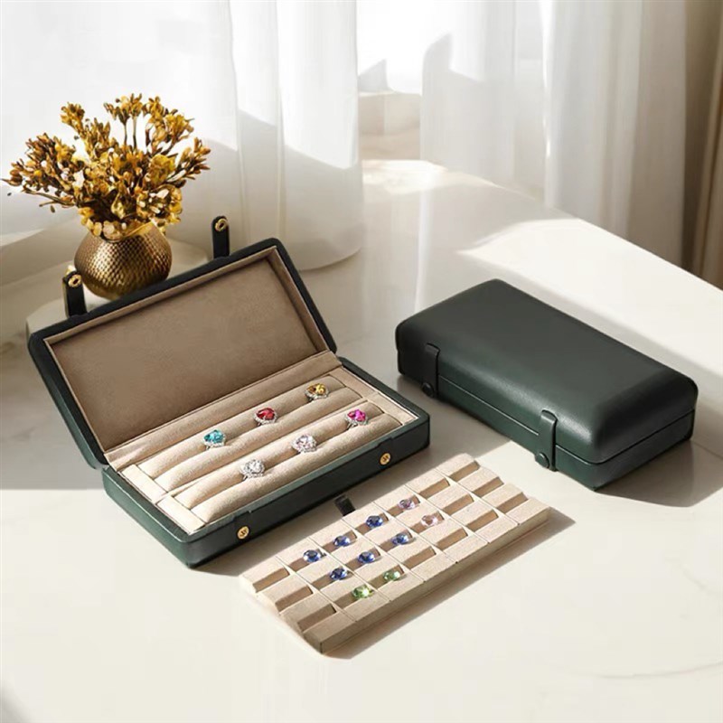 真皮羊皮戒指收l纳盒轻奢高档宝石彩宝钻石首饰裸钻收纳盒