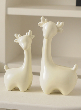 奶油风电视柜酒柜玄关柜小鹿摆件入户现代简约客厅新X房卧室装饰