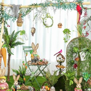 幼儿园环境微景观布置材料庭院装 饰花园自然角创意森系田园兔摆设