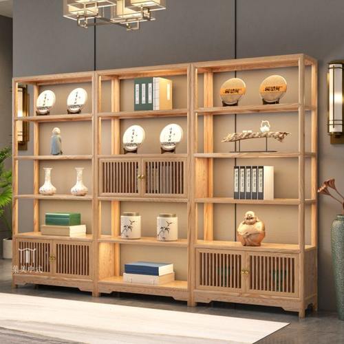 新中式白蜡木博古架现代简约实木展示柜隔断多宝阁茶叶柜置物架