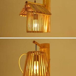 中式 竹艺壁灯复古竹编过道农庄民宿客栈卧室床头灯仿古楼梯间灯具