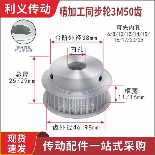 同步轮3M50齿/T 槽宽11/16 齿外径46.98 BF型 铝合金同步带轮