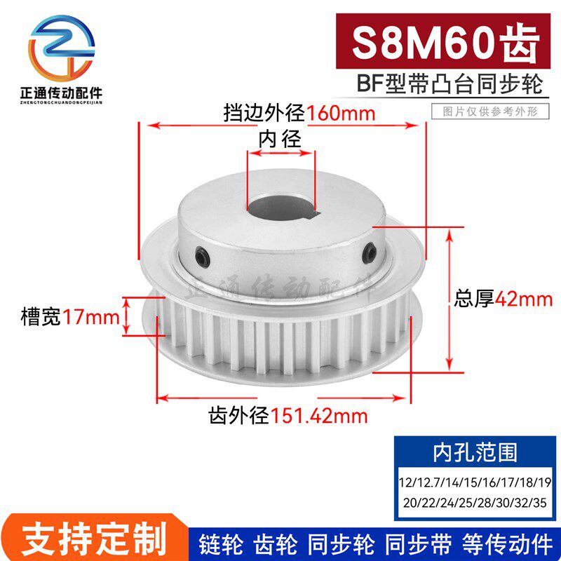现货同步轮S8M60齿带台阶 60S8M150-B 槽宽17 铝合金同步皮带轮BF