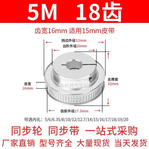 夹紧型同步轮5M18齿宽16内孔5 6 6.35 8 1012抱紧HTCPA5M同步带轮