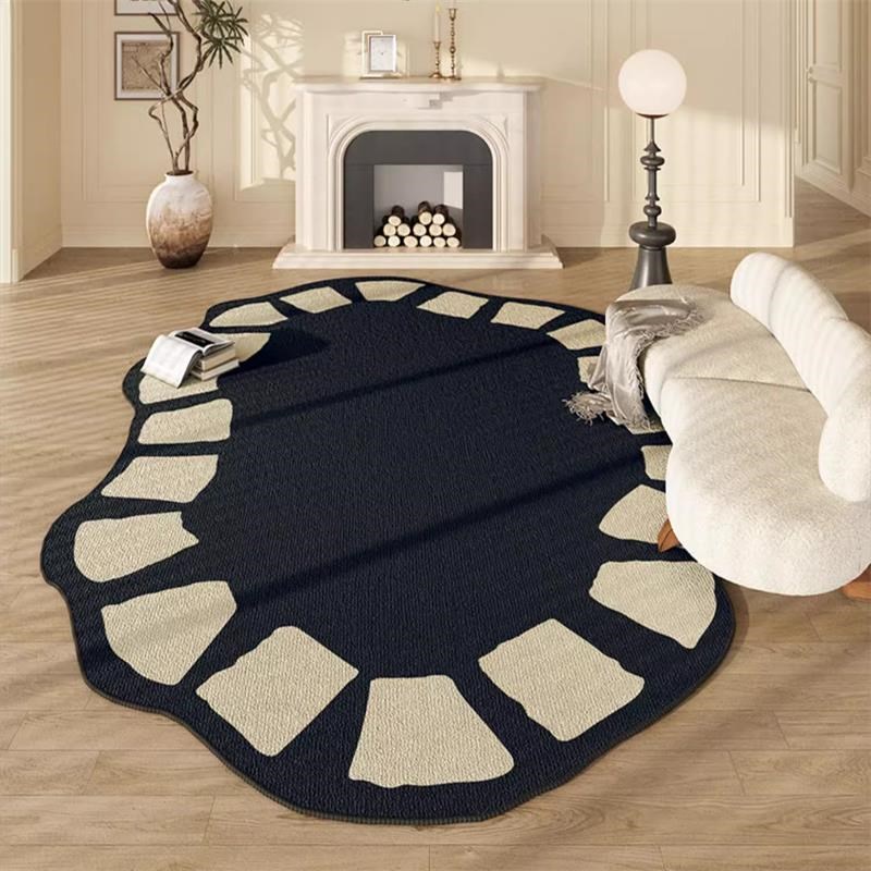 法式客厅地毯异形不规则简约沙发茶几毯子黑色Q卧室床边毯免洗地