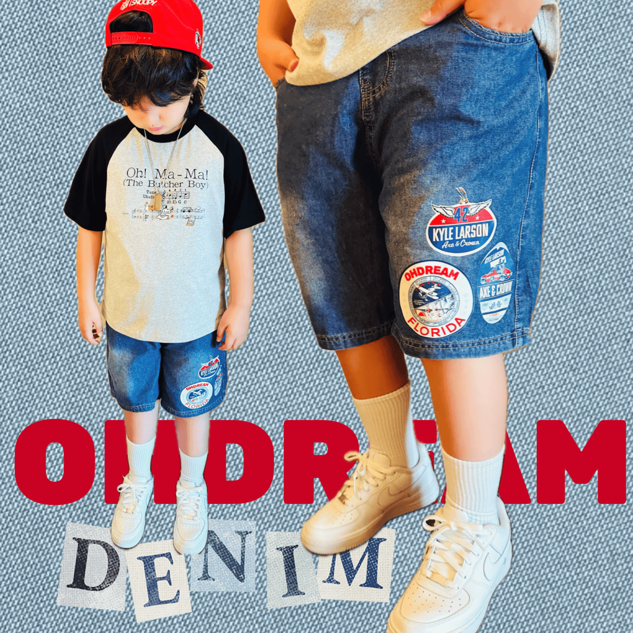 OHDREAM童装水洗软软软软徽章男女童亲子牛仔短裤,童装/婴儿装/亲子装,儿童牛仔裤,淘宝优惠券,粉丝福利购,淘宝优惠卷