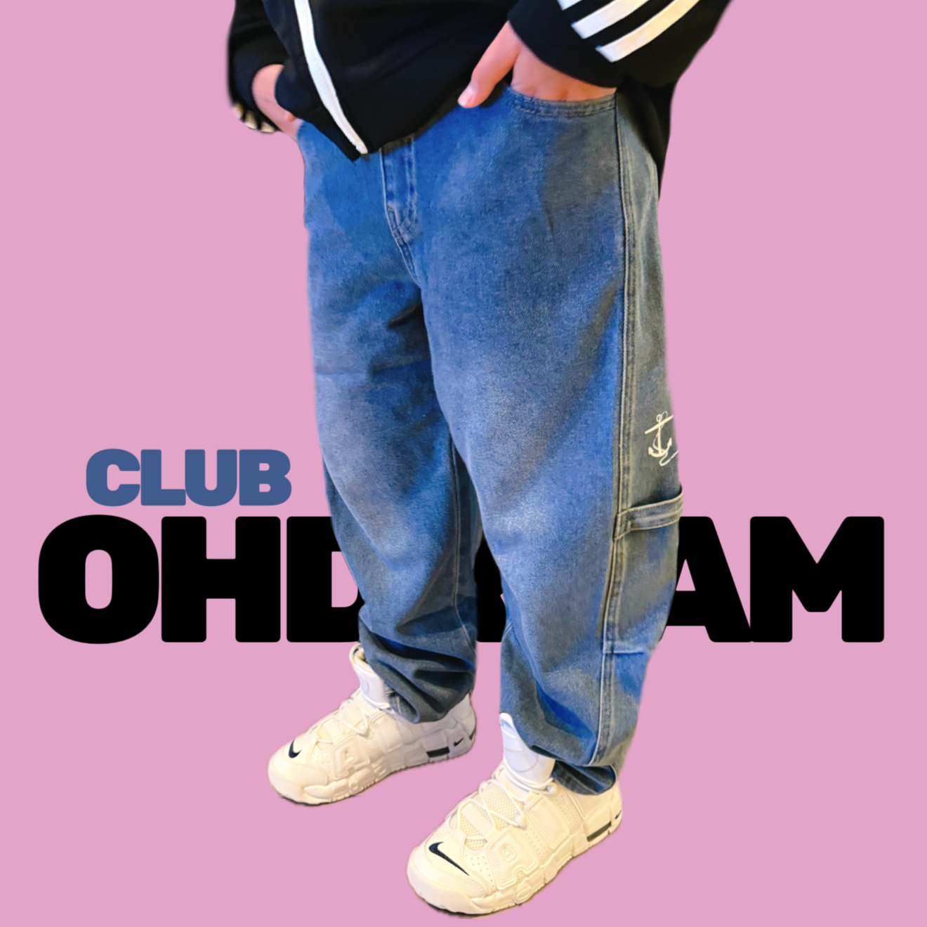 OHDREAM童装立体剪裁男女童船锚休闲牛仔裤软弹好穿