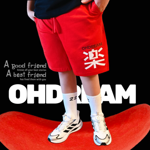 OHDREAM童装乐系列红色男女童亲子运动休闲短裤