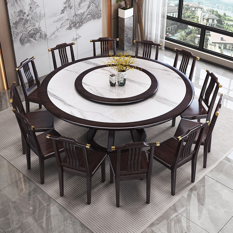 新中式实木岩板餐桌椅20s25新款家用小户型客厅大圆桌吃饭桌送转