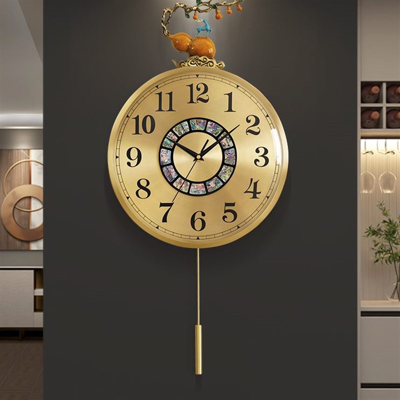 轻奢简约现代时钟个性客厅挂钟家用D时尚静音钟表葫芦摇摆欧式大