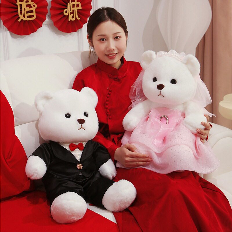 婚纱熊结婚泰迪熊公仔婚房压娃娃结婚拋洒    婚礼现场互动小娃娃