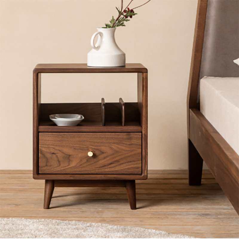 崇匠家具全实木床头柜北欧卧室极简黑胡桃木床边柜简约收纳柜柜子