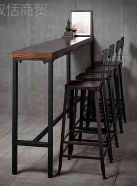 GJ脚XSTP1吧台桌简约靠家用实木长条高桌子铁艺奶茶店酒吧高凳墙