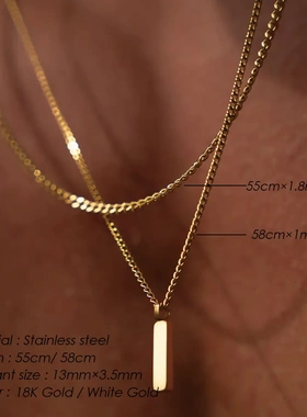 男士叠戴项链镀金古巴链帅气