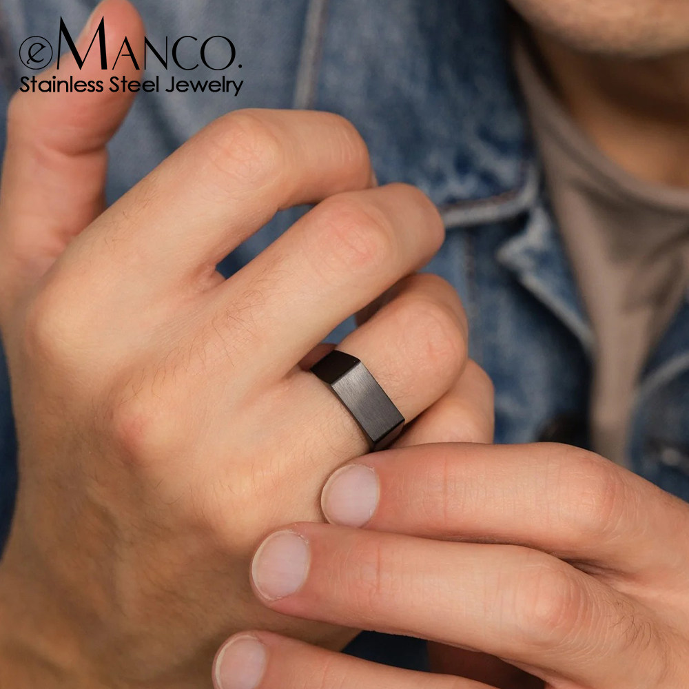 eManco钛钢真空电镀不掉色男士戒指极简时尚简约百搭气质光面介子