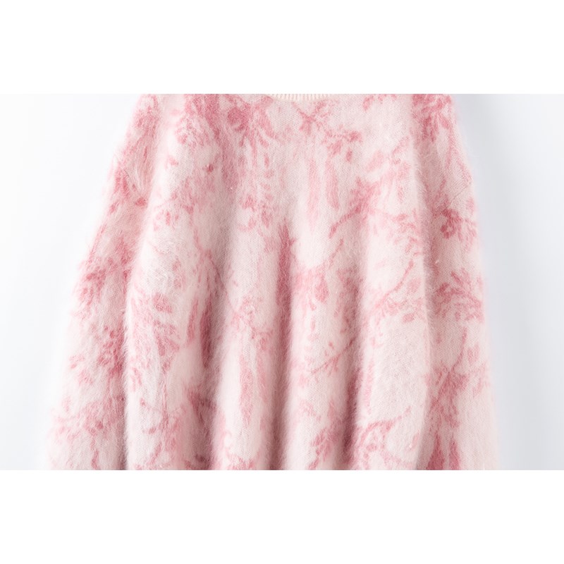 一路繁花~纯山羊绒设计师款织花拉绒秋冬女时尚加厚套头针织上衣