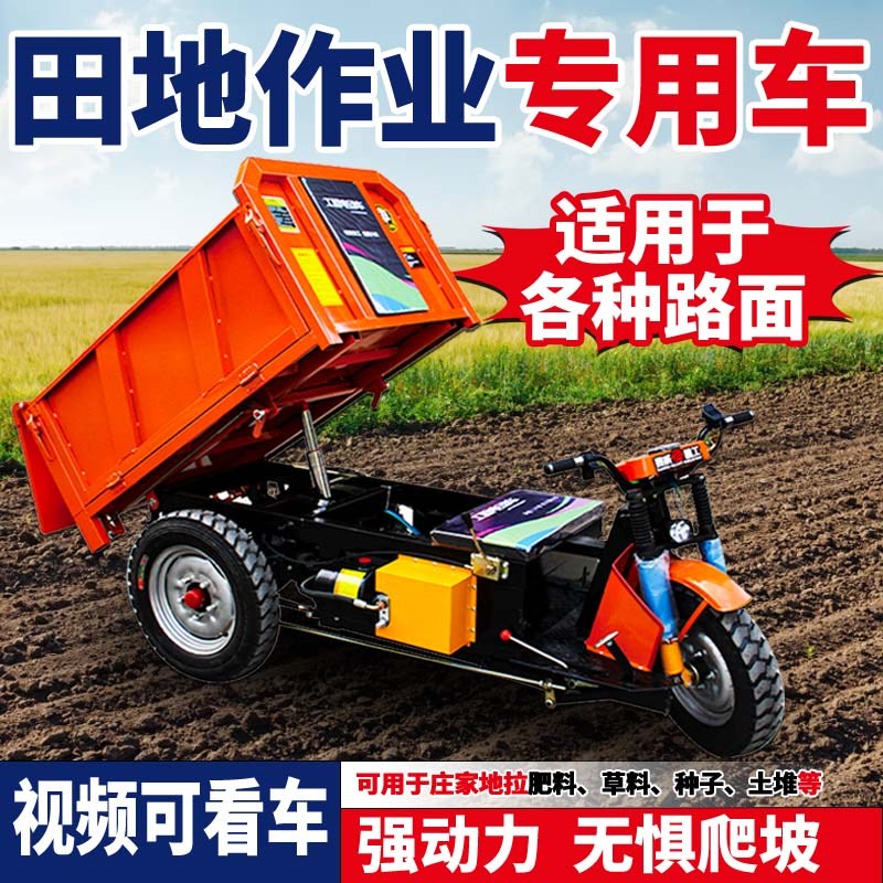 工地电动三轮车爬山虎运输车自卸拉混凝K土载重王农用养殖翻斗车