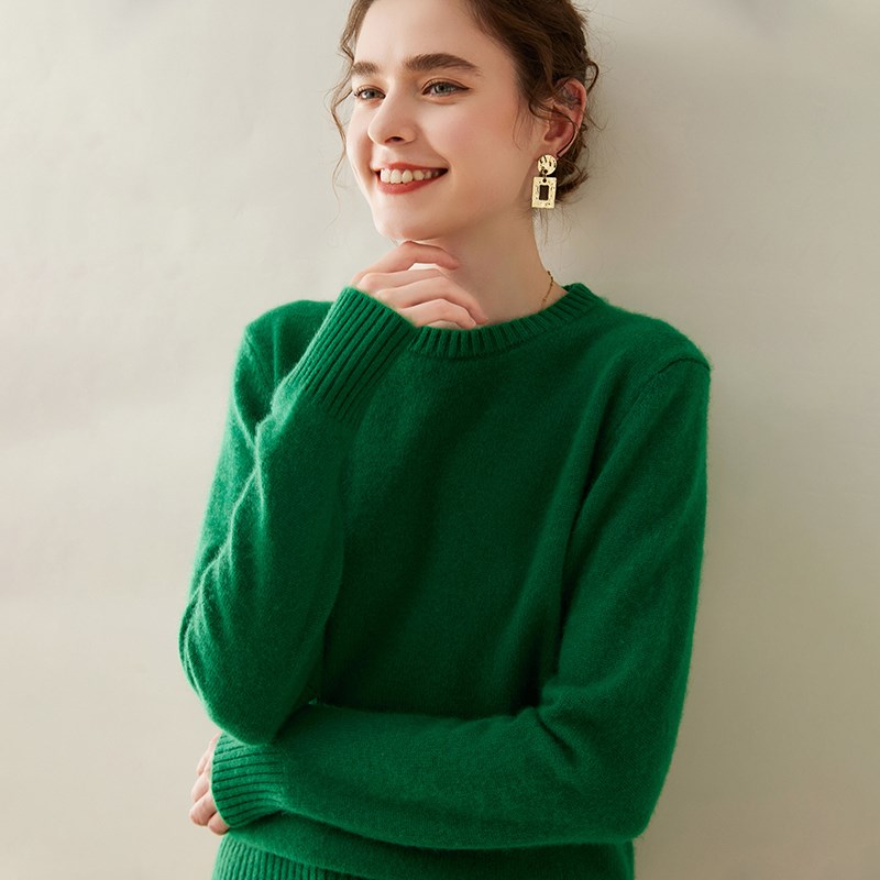 鄂尔多斯产~7针加厚100%纯山羊绒衫女圆领套头宽松针织打底衫毛衣