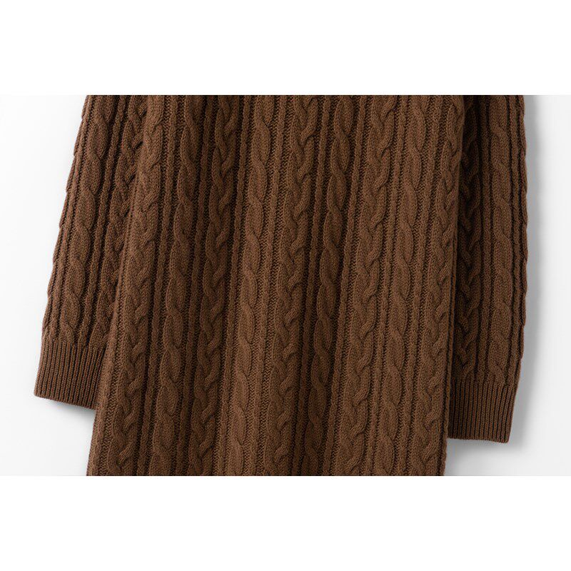 实穿人见人夸~重磅羊绒圆领套头奢贵100%纯羊绒绞花针织连衣裙