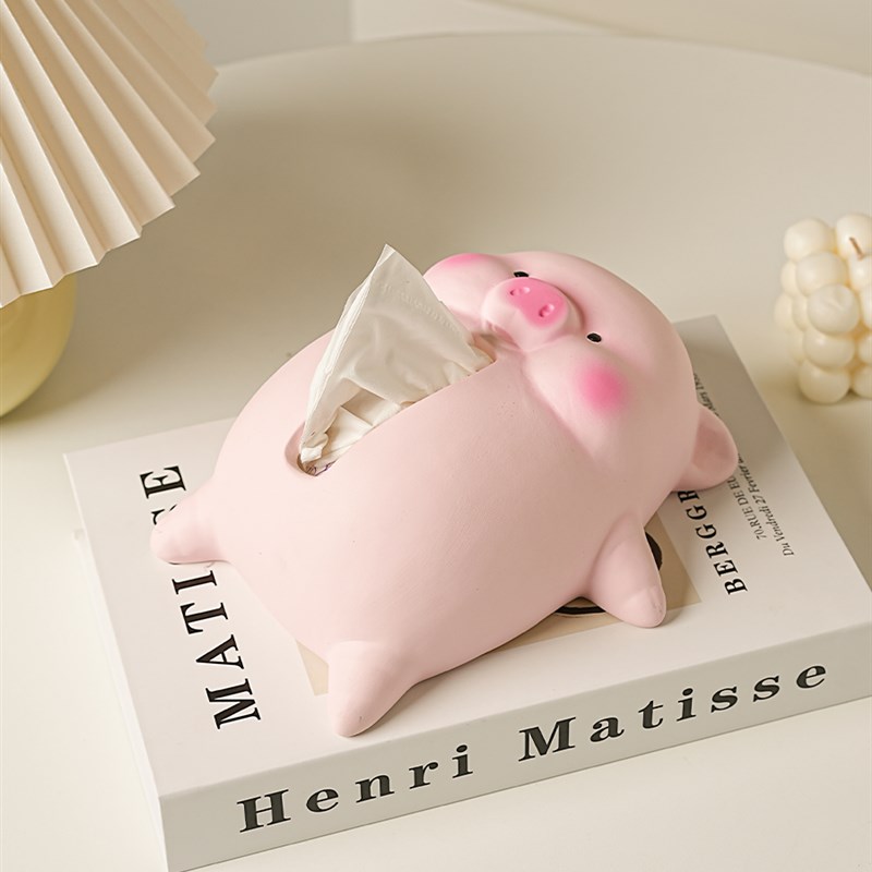 可爱躺平猪猪陶瓷纸巾盒客厅茶几摆件餐巾纸盒茶几轻奢抽纸盒装饰