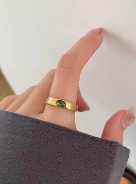 大码戒指女胖MM欧美风网红简约马眼绿钻胖手粗手大号时尚食指指环