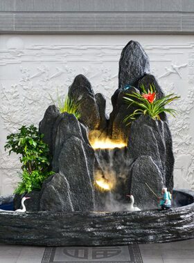 大型庭院假山流水喷泉山水盆景入户花园室外瀑布鱼池园林景观造景