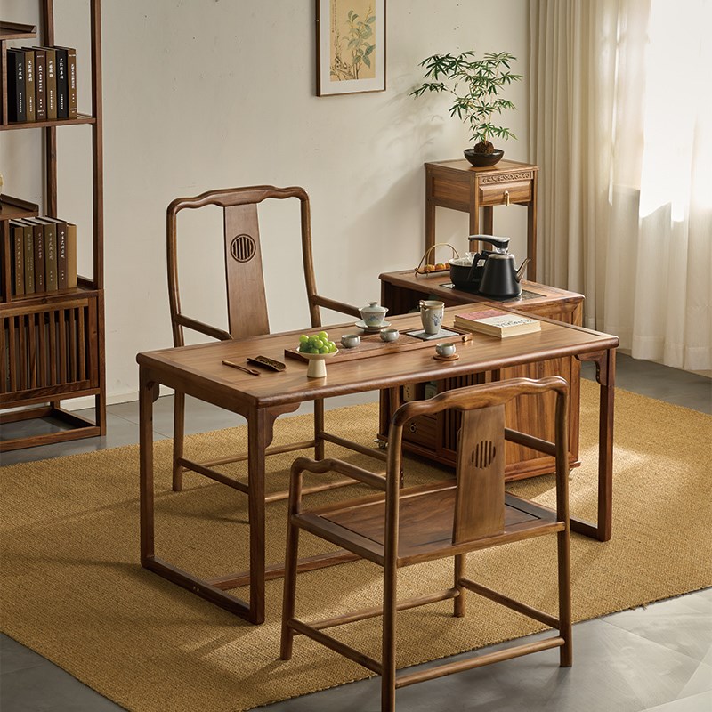 小户型阳台茶桌椅组合新中式胡桃木实木茶台茶几写字书桌泡茶道桌