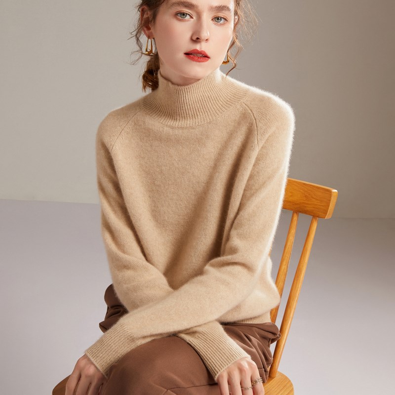 半高领羊绒衫女100%纯羊绒加厚打底衫宽松长袖针织衫短款套头毛衣