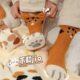 领养之家 加厚保暖毛圈中筒袜可爱甜美卡通猫猫爪居家地板袜 冬季