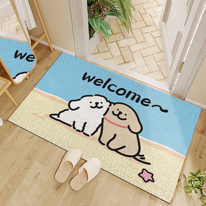 线条小狗地垫家用入户门可裁剪丝圈门垫玄关门口除尘蹭灰防滑地毯