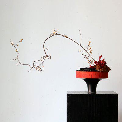 侘寂中国风禅意红色干花高级花艺茶室茶几私房菜日料餐厅玄关摆件