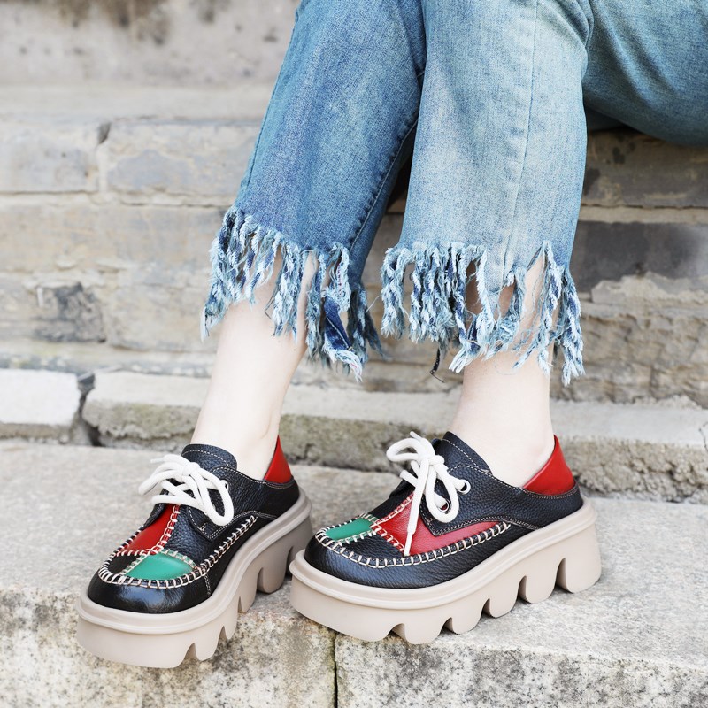 拼色运动休闲鞋h2024新款春秋英伦风小皮鞋复古女士单鞋松糕学生