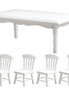 1:12娃娃屋dollhouse迷你家具餐厅微场景模型摆件白色餐桌椅子