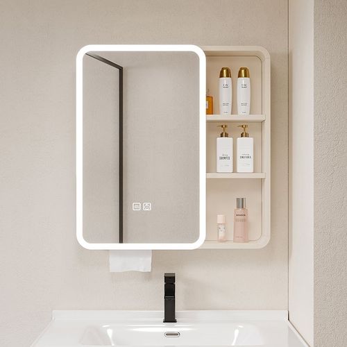 圆弧浴室镜柜挂j墙式感应卫生间收纳置物架小户型加厚碳钢智能镜