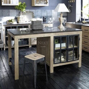 北欧实木c中岛台厨房大理石餐边柜储物柜备餐桌料理台原木做旧碗