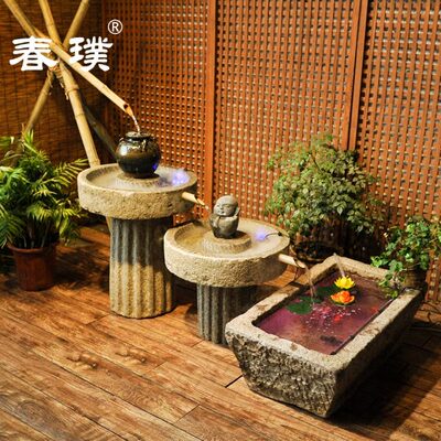 庭院老石槽鱼缸流水摆件组合石器门庭水景装饰景观户外花盆养鱼池